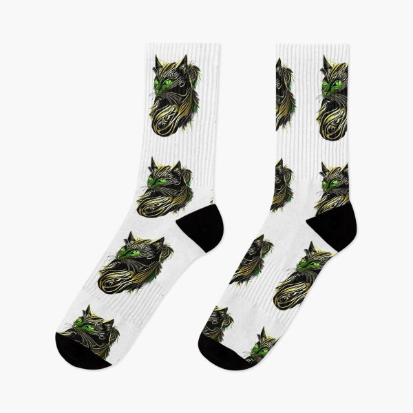 Item preview, Black cat in gold-green colors for the new year designed and sold by BlueGoldArt.