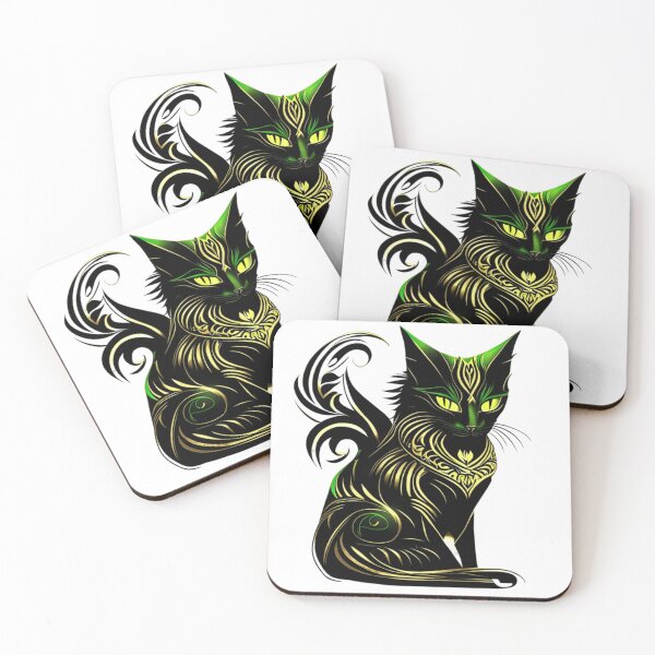 Item preview, Abstract gold green domestic cat designed and sold by BlueGoldArt.