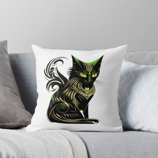 Item preview, Abstract gold green domestic cat designed and sold by BlueGoldArt.