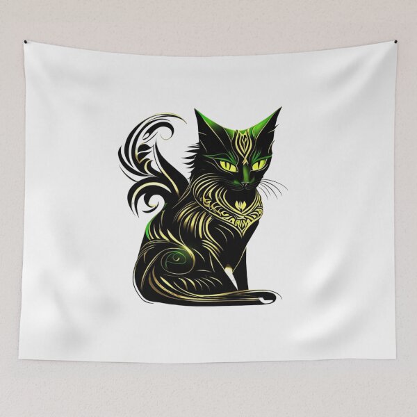 Item preview, Abstract gold green domestic cat designed and sold by BlueGoldArt.