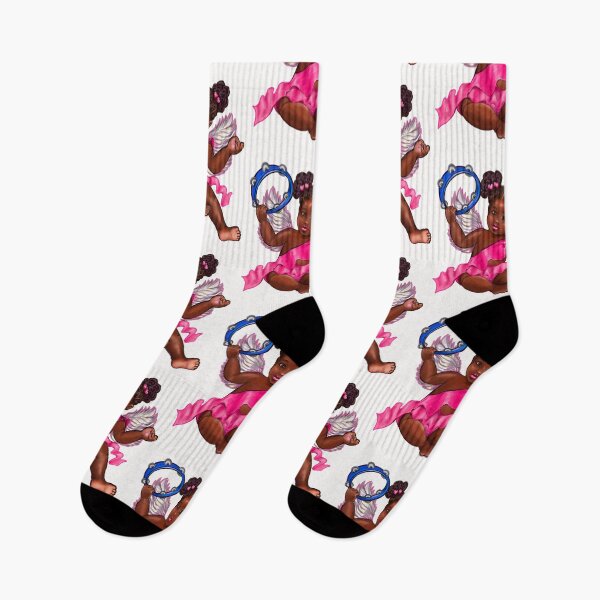 Item preview, Black Angel peekaboo Afro hair in pink playing the tambourine  - cherub classical art designed and sold by Artonmytee.