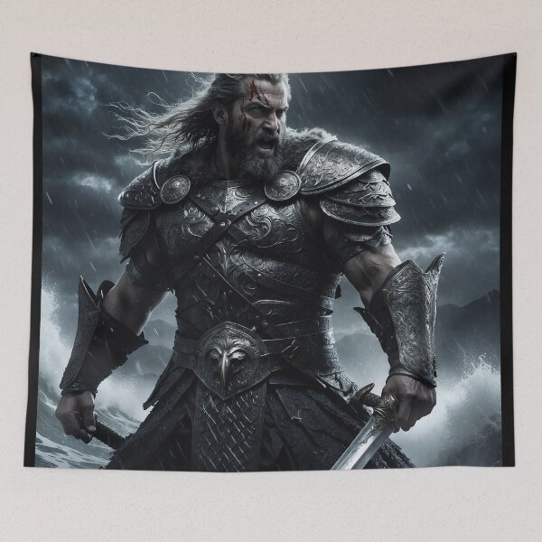 Item preview, Valiant Viking Warrior Unleashing Fury - Norse Mythology Apparel designed and sold by Fafa ND.