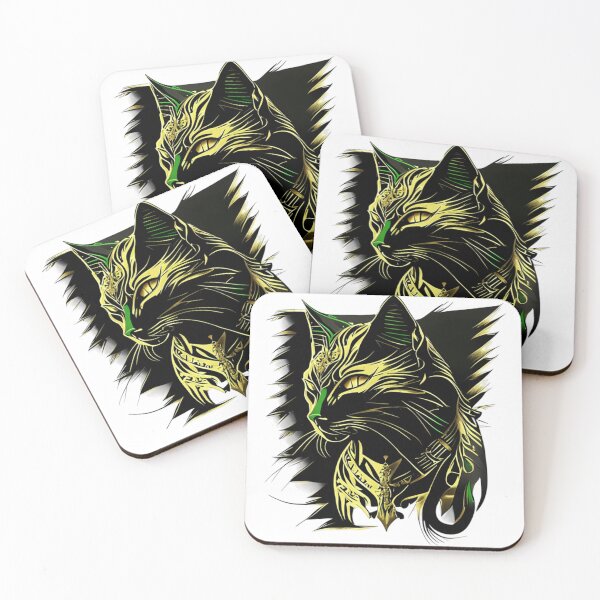 Item preview, Angry Cat with gold and green  designed and sold by BlueGoldArt.