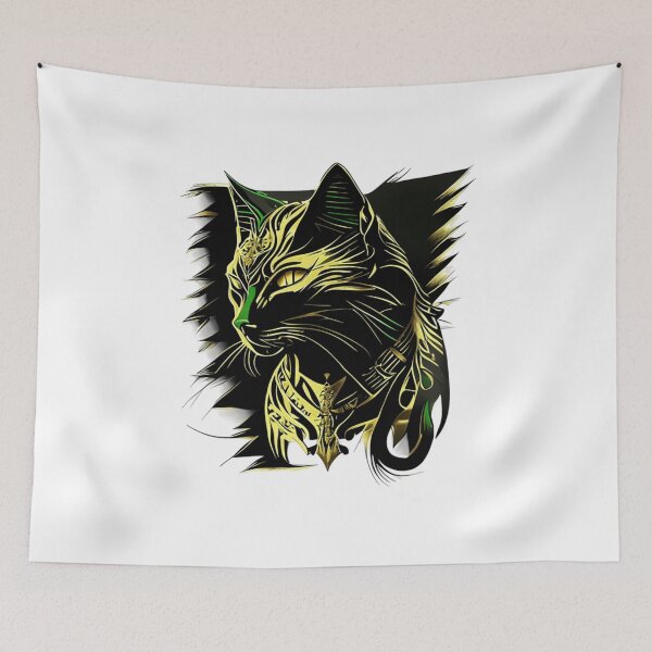 Item preview, Angry Cat with gold and green  designed and sold by BlueGoldArt.