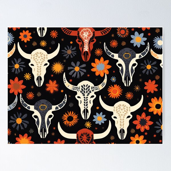 Item preview, Folk Art Cow Skulls - Southwest Design designed and sold by GalleryOXO.