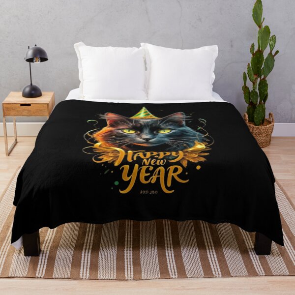 Item preview, Black Cat with Happy New Year style designed and sold by BlueGoldArt.