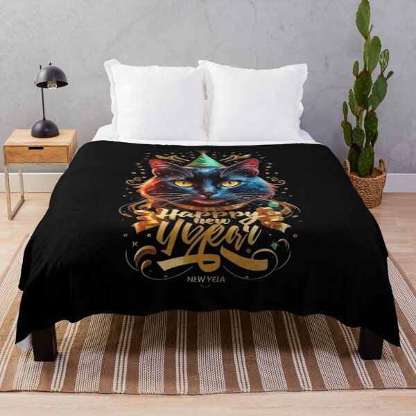 Item preview, Happy New Year Black Cat with funny style designed and sold by BlueGoldArt.