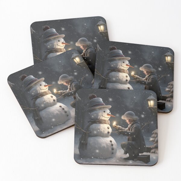 Item preview, Christmas Night Art: Child with Candlelit Snowman  designed and sold by PandaTShirtShop.