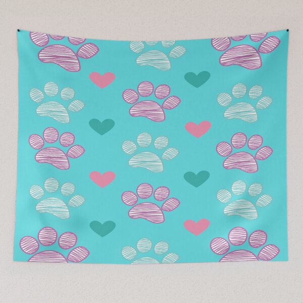 Item preview, Teel and Pink Pawprints and Hearts designed and sold by Bridget Swanson.