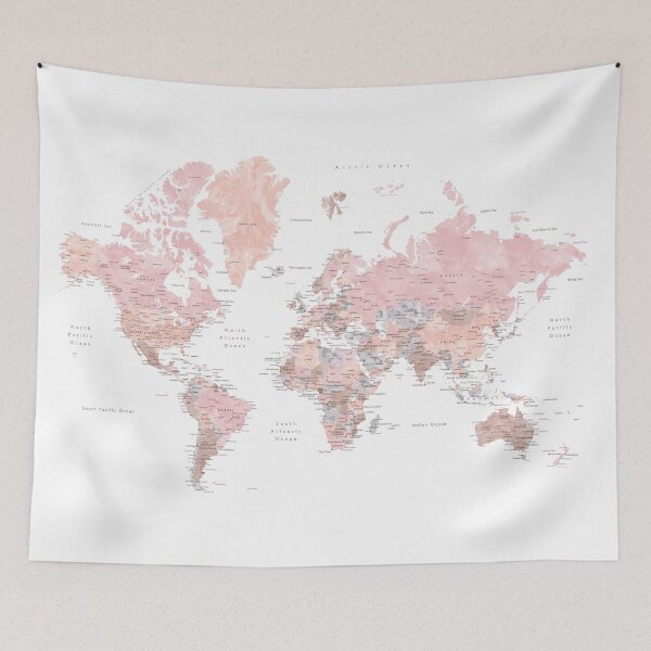 Item preview, Watercolor world map with cities, Namine designed and sold by blursbyai.