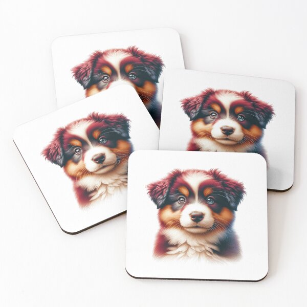 Item preview, Tri Color Red Australian Shepherd Dog Puppy Portrait designed and sold by CharmStudio.