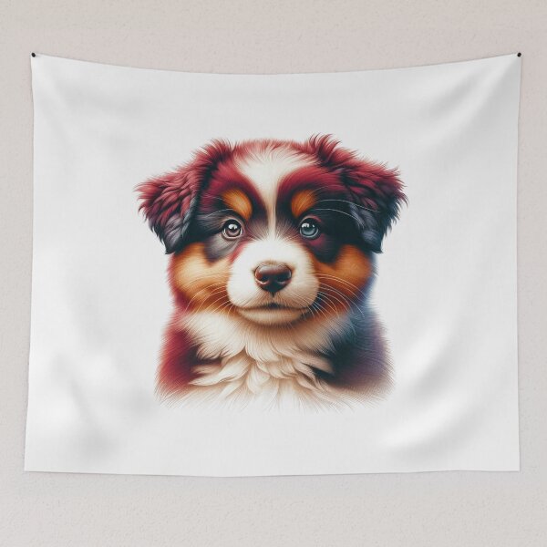 Item preview, Tri Color Red Australian Shepherd Dog Puppy Portrait designed and sold by CharmStudio.