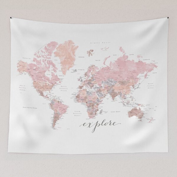 Item preview, Explore - Watercolor world map with cities, Namine designed and sold by blursbyai.