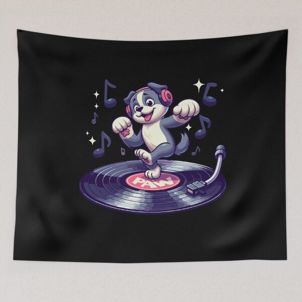 Item preview, Dog Playing with Vinyl : DJ Paw designed and sold by ArtfulNook.