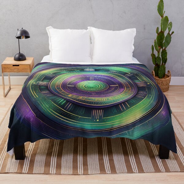 Item preview, Futuristic Tech Mandala Metallic Purple & Electric Green designed and sold by SpiritualManda.