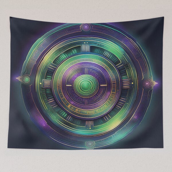 Item preview, Futuristic Tech Mandala Metallic Purple & Electric Green designed and sold by SpiritualManda.