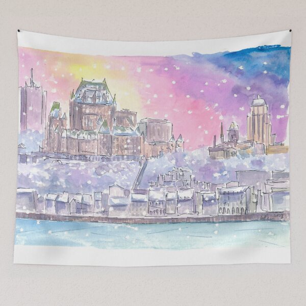 Item preview, Quebec Canada Nightly Winter Scene with Castle and St Lawrence River designed and sold by artshop77.