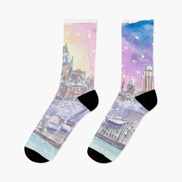 Item preview, Quebec Canada Nightly Winter Scene with Castle and St Lawrence River designed and sold by artshop77.