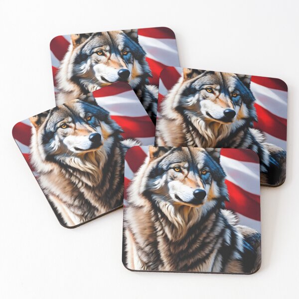 Item preview, Ever Vigilant - Grey Wolf Guarding American Flag designed and sold by AIncredible.