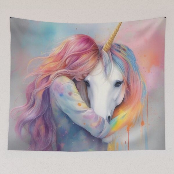 Item preview, A Girl and Her Unicorn on Splash Paint Background designed and sold by Wolfheartart.