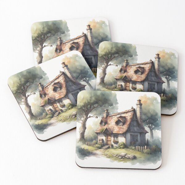 Item preview, Little White Country Cottage Tiny House Watercolor designed and sold by MeadowFarmPrint.