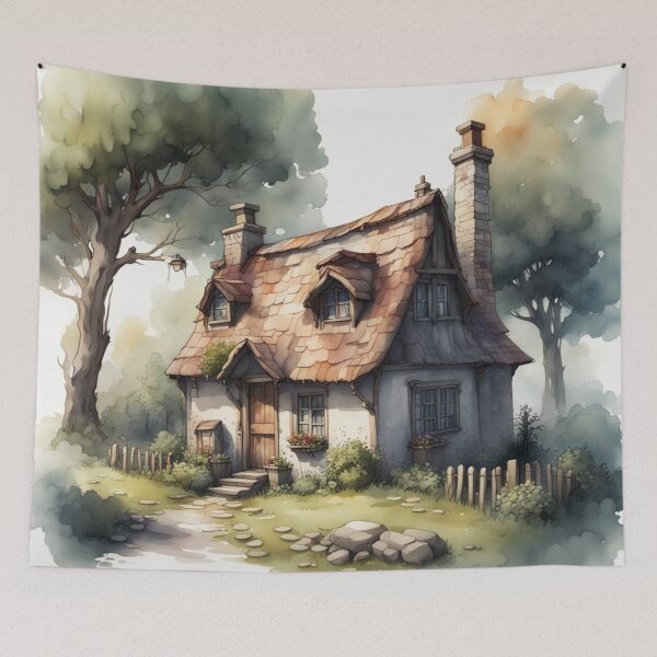 Item preview, Little White Country Cottage Tiny House Watercolor designed and sold by MeadowFarmPrint.