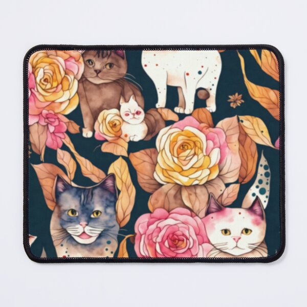 Item preview, Flowing Elegance: Cats Among the Roses and Pomegranate Surroundings designed and sold by BorczVisuals.