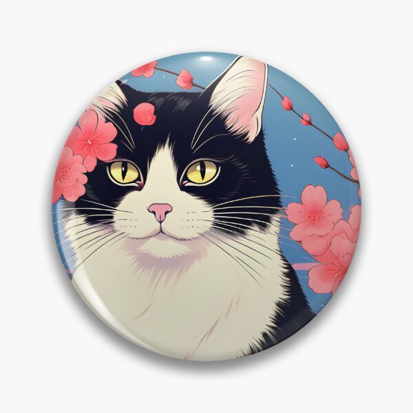 Item preview, Japanese Tuxedo cat with sakura designed and sold by Catophile.