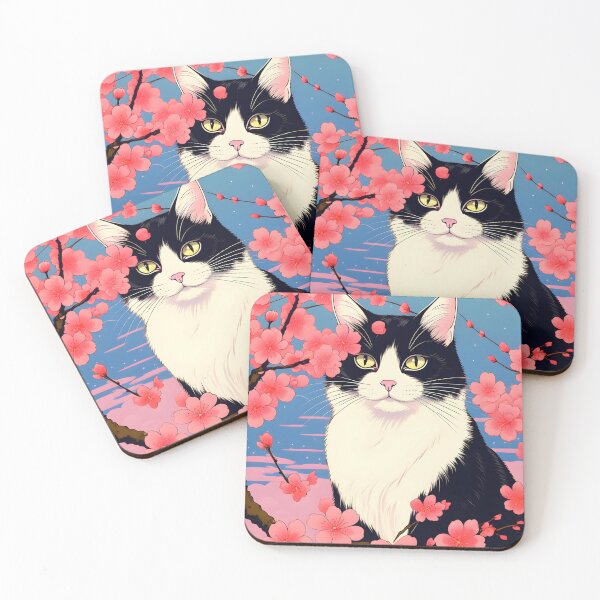 Item preview, Japanese Tuxedo cat with sakura designed and sold by Catophile.