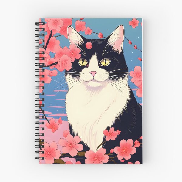 Item preview, Japanese Tuxedo cat with sakura designed and sold by Catophile.