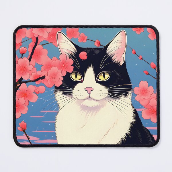 Item preview, Japanese Tuxedo cat with sakura designed and sold by Catophile.