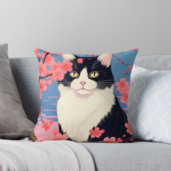 Item preview, Japanese Tuxedo cat with sakura designed and sold by Catophile.