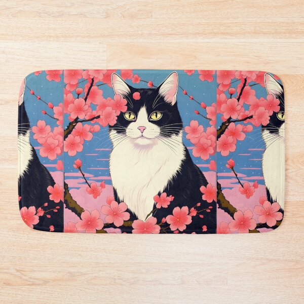 Item preview, Japanese Tuxedo cat with sakura designed and sold by Catophile.