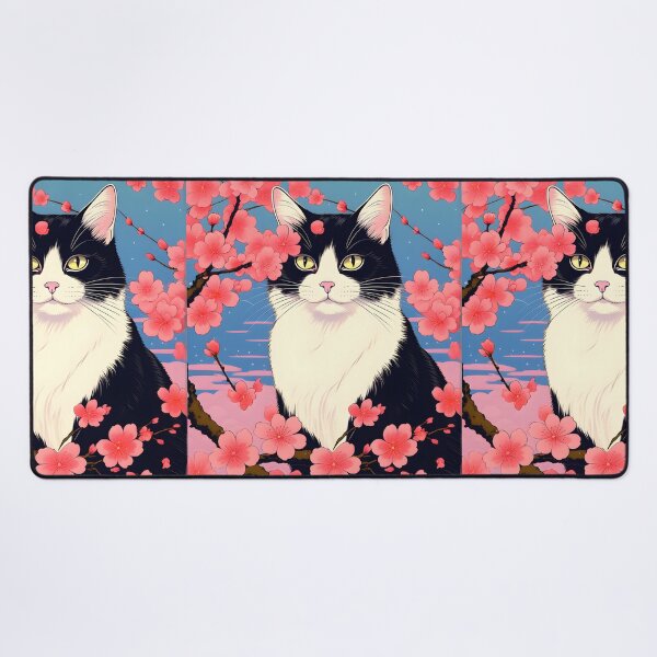 Item preview, Japanese Tuxedo cat with sakura designed and sold by Catophile.
