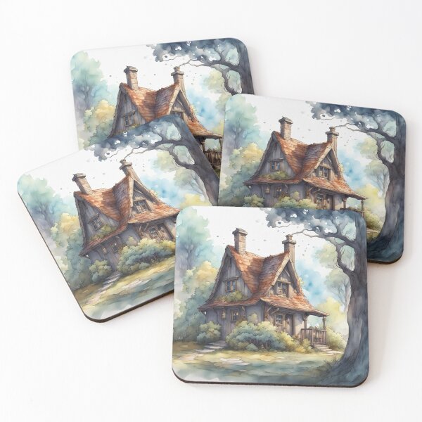 Item preview, Old Wooden House in the Forest Watercolor designed and sold by MeadowFarmPrint.