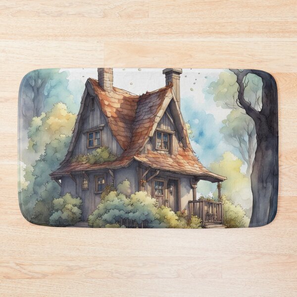Item preview, Old Wooden House in the Forest Watercolor designed and sold by MeadowFarmPrint.