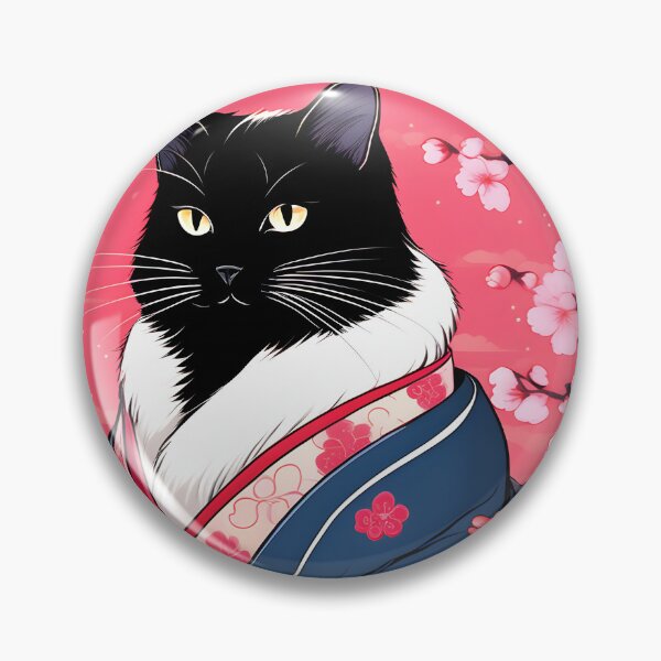 Item preview, black cat with japanese traditional kimono  designed and sold by Catophile.