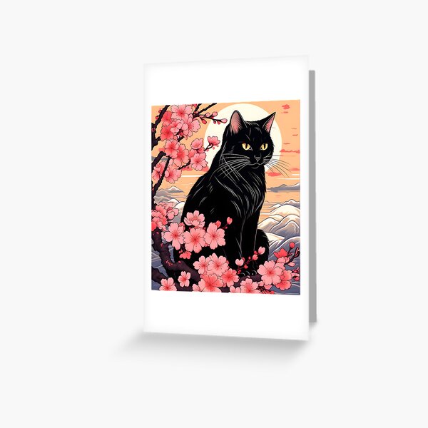 Item preview, japanese black cat Neko sakura harmony designed and sold by Catophile.