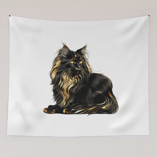 Item preview, Maine coon black cat fluffy designed and sold by BlueGoldArt.