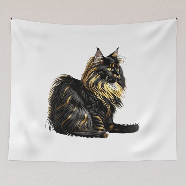 Item preview, Cute Maine coon black cat fluffy designed and sold by BlueGoldArt.