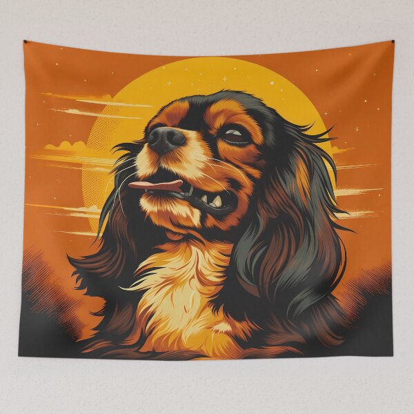 Item preview, Cavalier king charles spaniels mini dog breed black and tan puppy cute illustration designed and sold by NBSStore.
