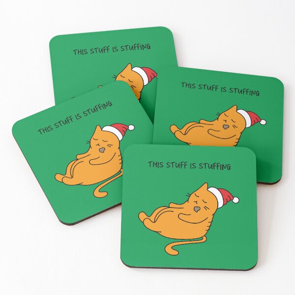 Item preview, 'This Stuff Is Stuffing' Arwork Of Cat Asleep After Eating, Wearing Santa Hat. designed and sold by Picky-Cat.