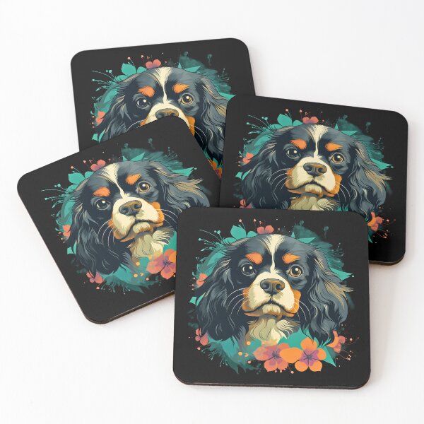 Item preview, Cavalier king charles spaniels mini dog breed black and tan puppy cute illustration designed and sold by NBSStore.