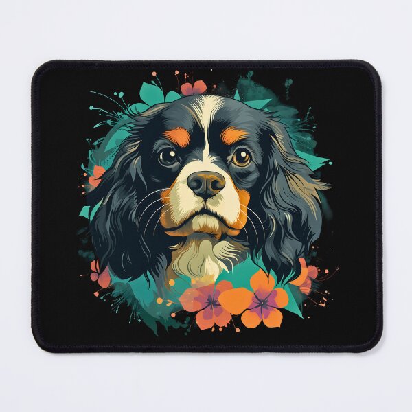 Item preview, Cavalier king charles spaniels mini dog breed black and tan puppy cute illustration designed and sold by NBSStore.