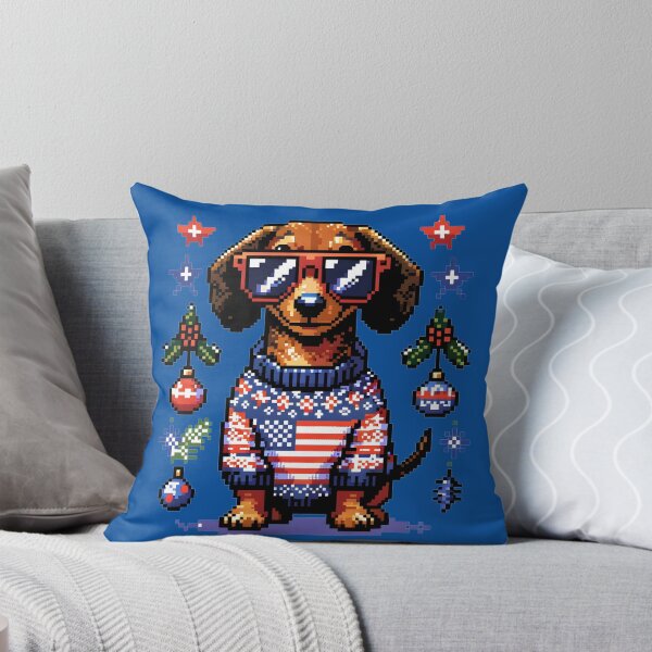 Item preview, Happy Patriotic Dachshund Dog in Ugly Christmas USA flag Festive Sweater | Merry Woofmas  designed and sold by TheMostLikely.