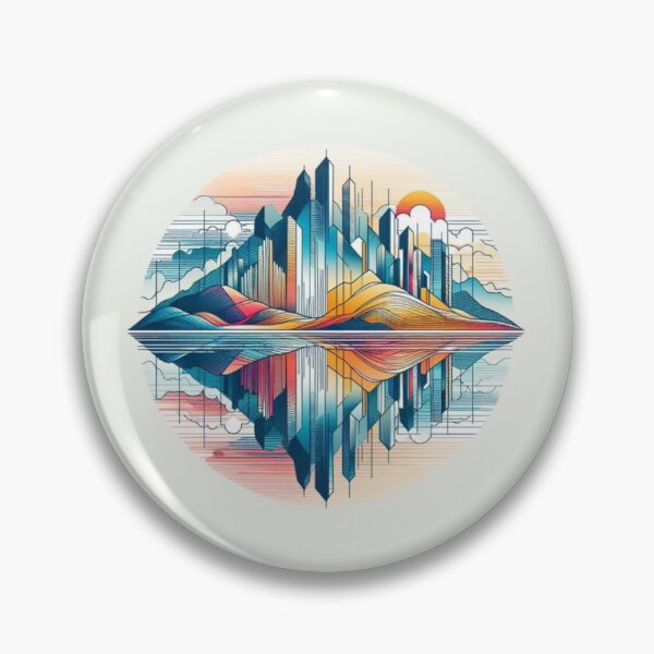Artikelvorschau, Retro-futuristische Stadt-Berg-Reflexionskunst entworfen und verkauft von INVADesign.