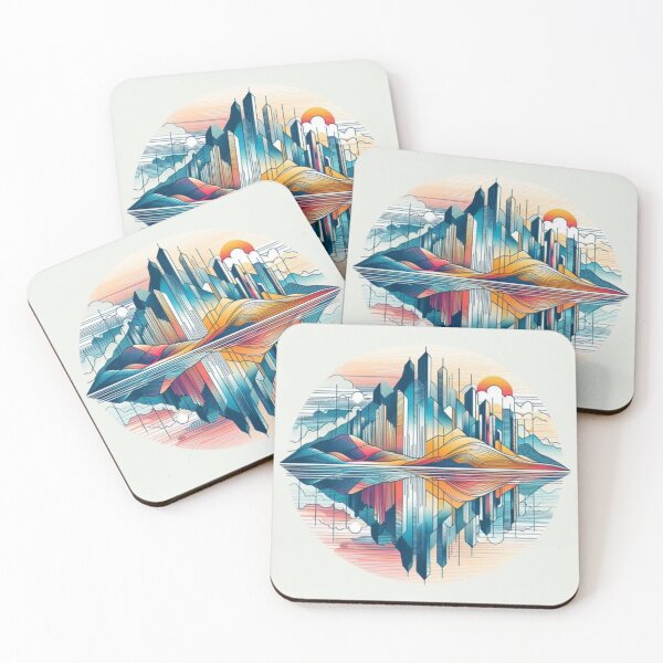 Item preview, Retro Futuristic City Mountain Reflection Art designed and sold by INVADesign.