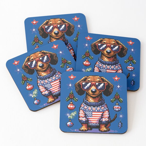 Item preview, Happy Patriotic Dachshund Dog in Ugly Christmas USA flag Festive Sweater | Merry Woofmas  designed and sold by TheMostLikely.