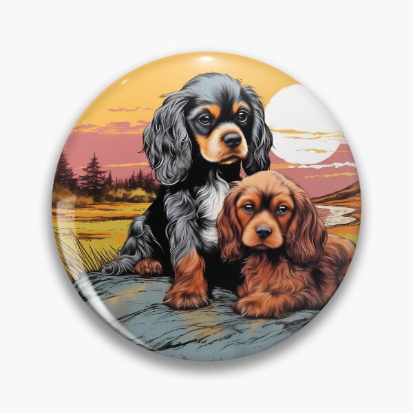 Item preview, Cute Cavalier king charles spaniels mini dog breed black and tan puppies illustration designed and sold by NBSStore.