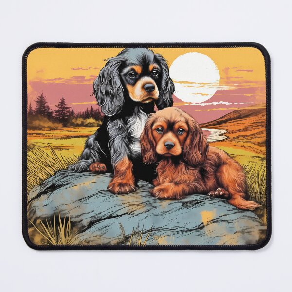 Item preview, Cute Cavalier king charles spaniels mini dog breed black and tan puppies illustration designed and sold by NBSStore.